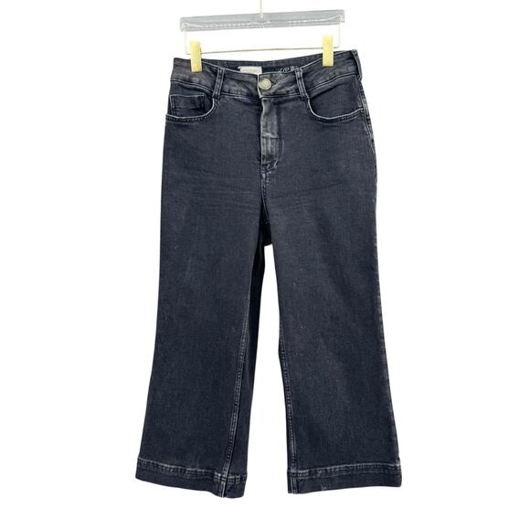 Anthropologie Pilcro Black Stretch Denim High Waist Wide Leg Cropped Jeans - Picture 1 of 8
